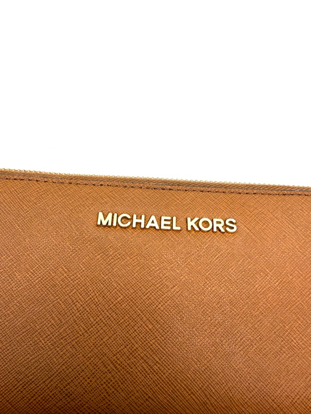 Michael Kors Jet Set Saffiano Zip Around Wallet Brown and Gold - Picture 3 of 14
